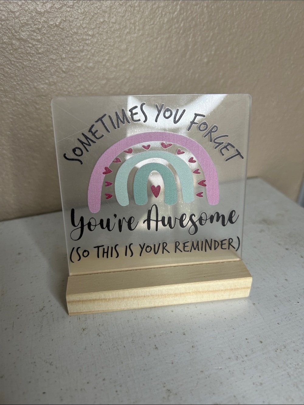 ACRYLIC 'You're Awesome' Desk Sign with Wooden Stand - Picture 3 of 4